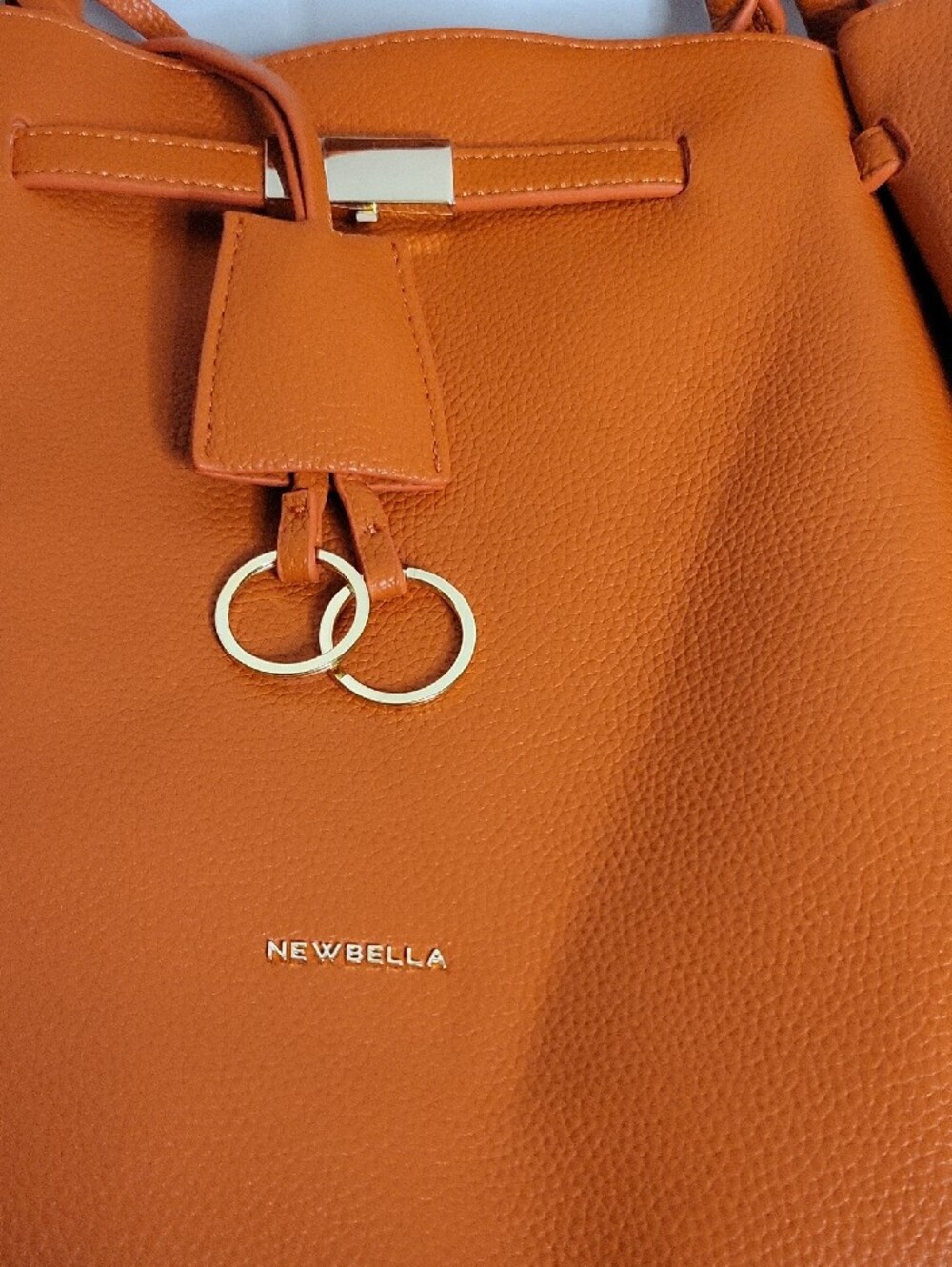 Orange Pebbled Tote with Ring Accent - Picture 3 of 8
